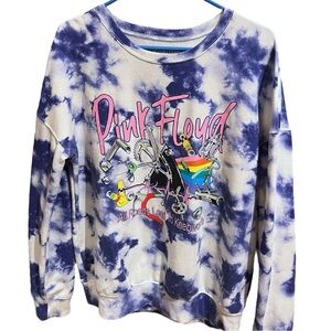 Pink Floyd Tie-Dye Long Sleeve Tee - Blue and White
